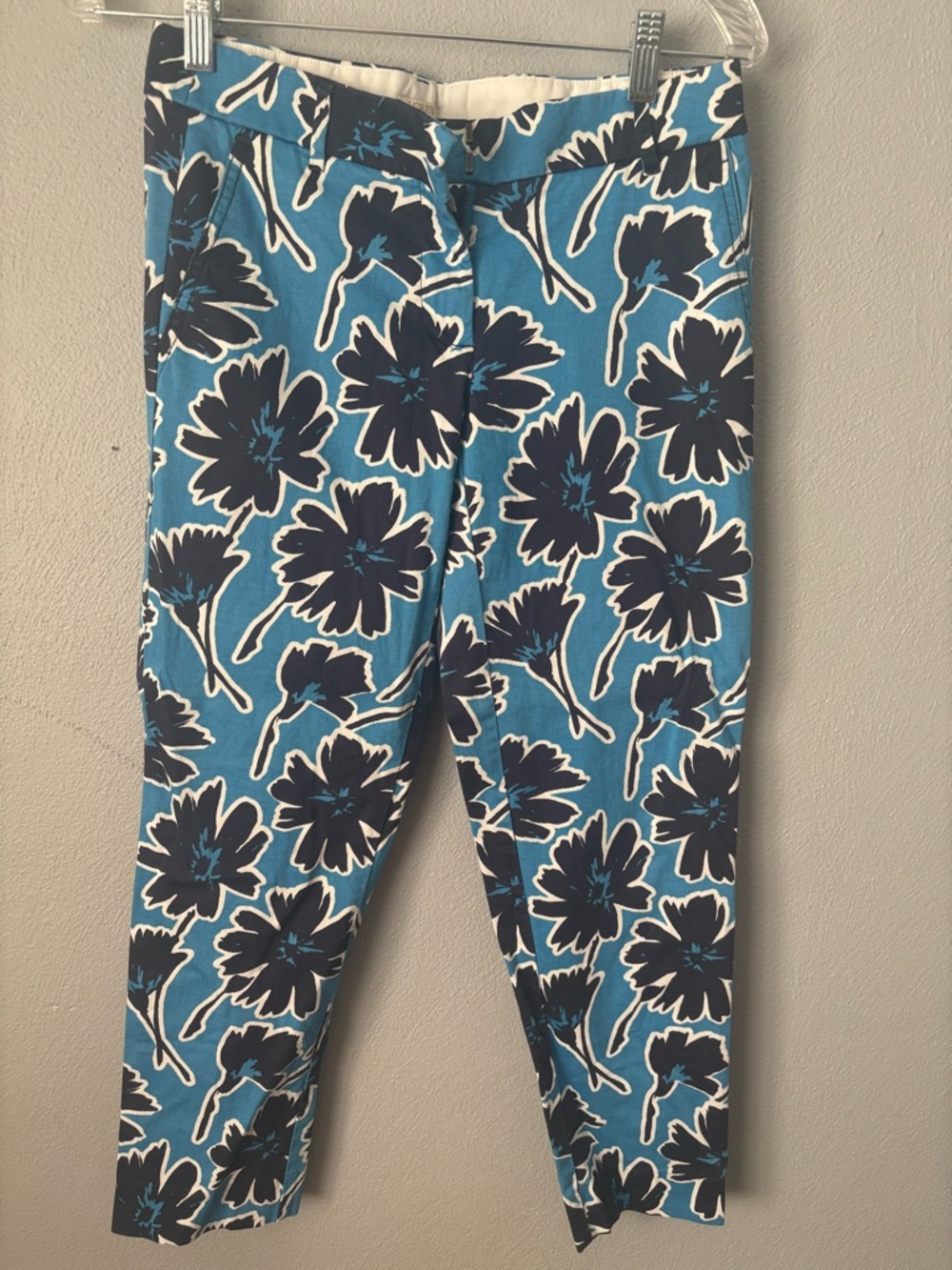 J Crew Floral Chino Pants Women’s Size 0 Blue White Slim Ankle